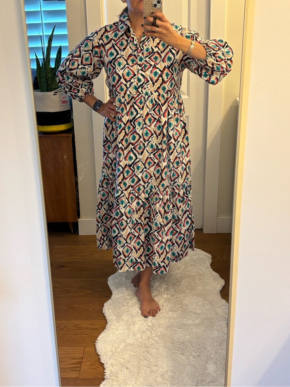 Anthropologie Maeve Betina Tiered Ikat Multi-Color Printed Maxi Dress in Medium - Picture 2 of 6